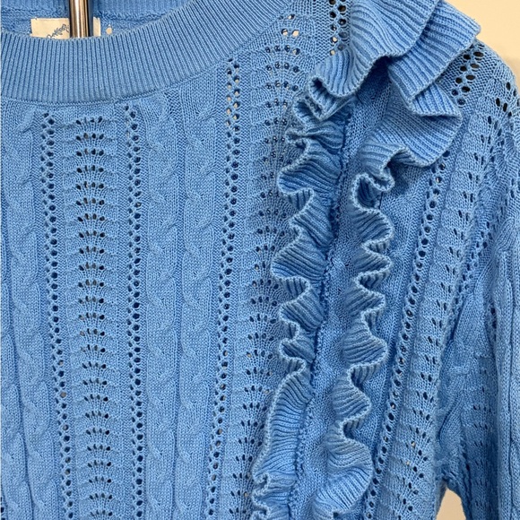 Women's Blue Ruffled Sweater - Picture 3 of 5